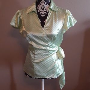 Cato brand green and white wrap around blouse